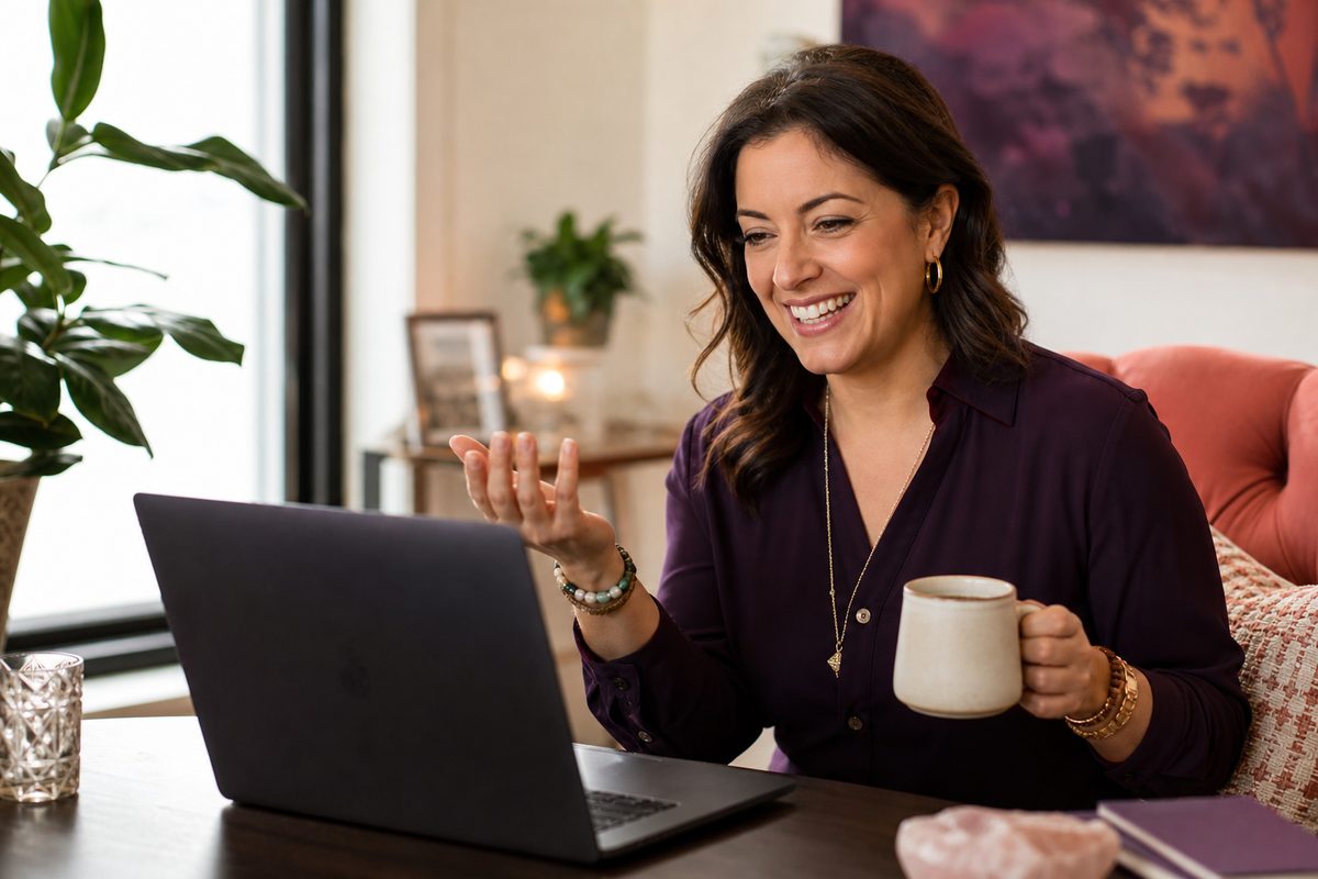 A warm coach on a video discovery call